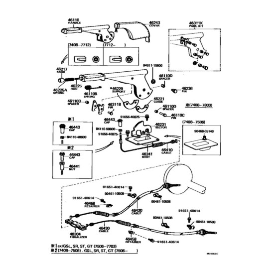 Handbrake cable set Corolla KE30