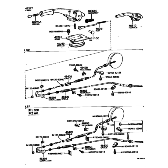 Handbrake cable set Corona RT133-135, TT132-133, XT130