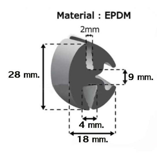 Windscreen rubber Publica 700-800 for front or rear, 4 meter including llock strip