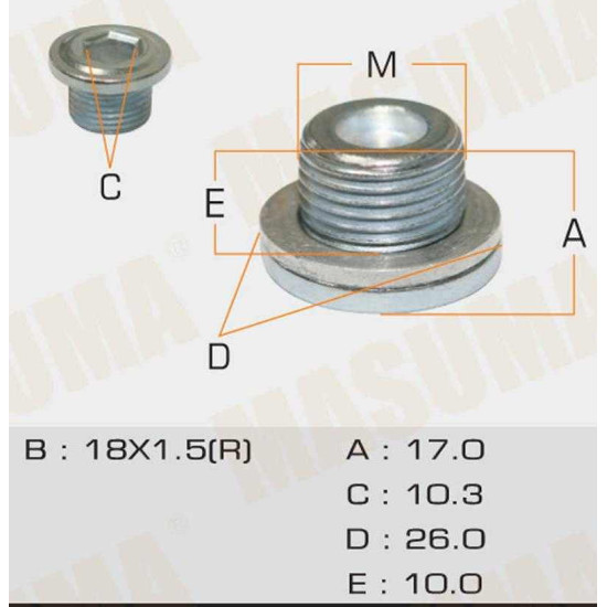 Oil Plug, W/Head Straight Screw M18 x 1.5 mm