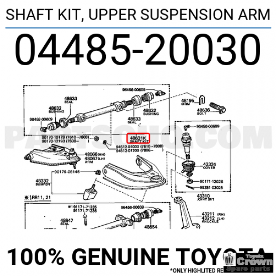 Shaft kit , Front suspension, Upper arm Corona RT40-RT60-RT80