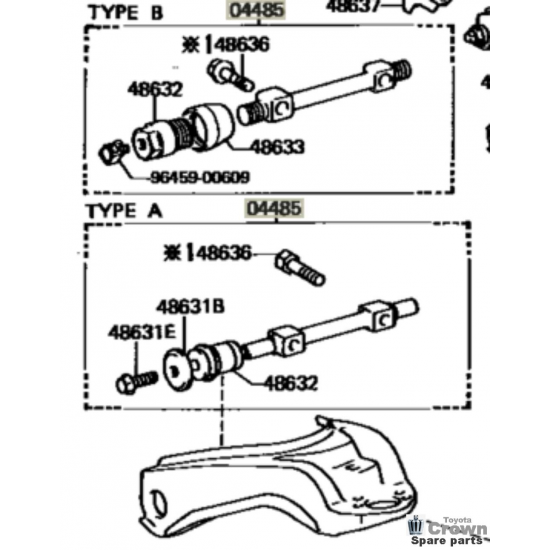 Shaft kit , Front suspension, Upper arm Crown MS50-MS110 &amp; Hilux RN30-LN91